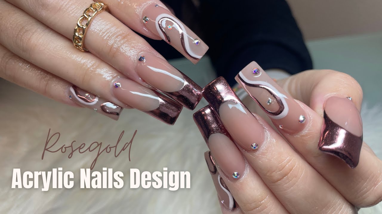Rosegold CHROME French Tip Nails | Acrylic Nails Tutorial