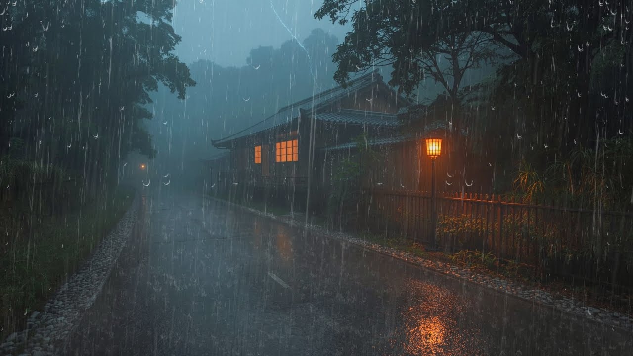 Thunderstorm Rain in Japanese Jungle 🌿 Night Rain Sounds for Deep Sleep