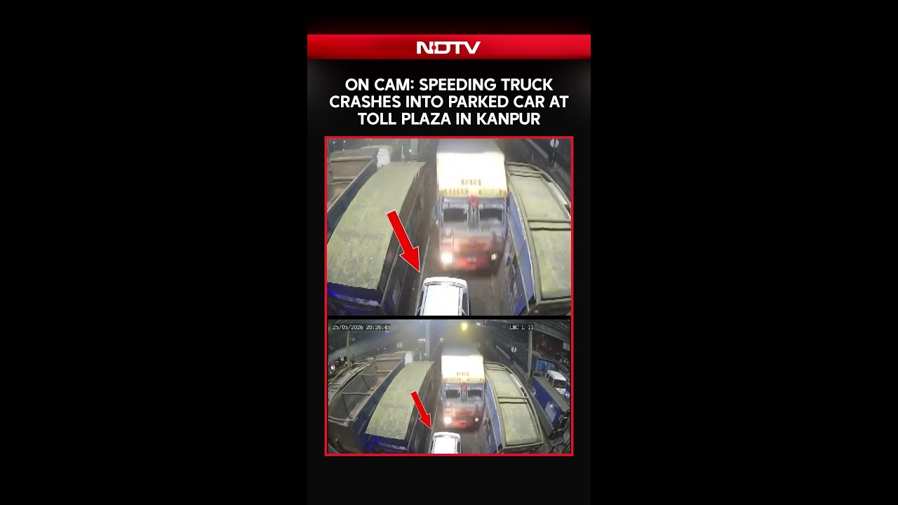 On Cam: Speeding Truck Crashes Into Parked Car At Toll Plaza In Kanpur