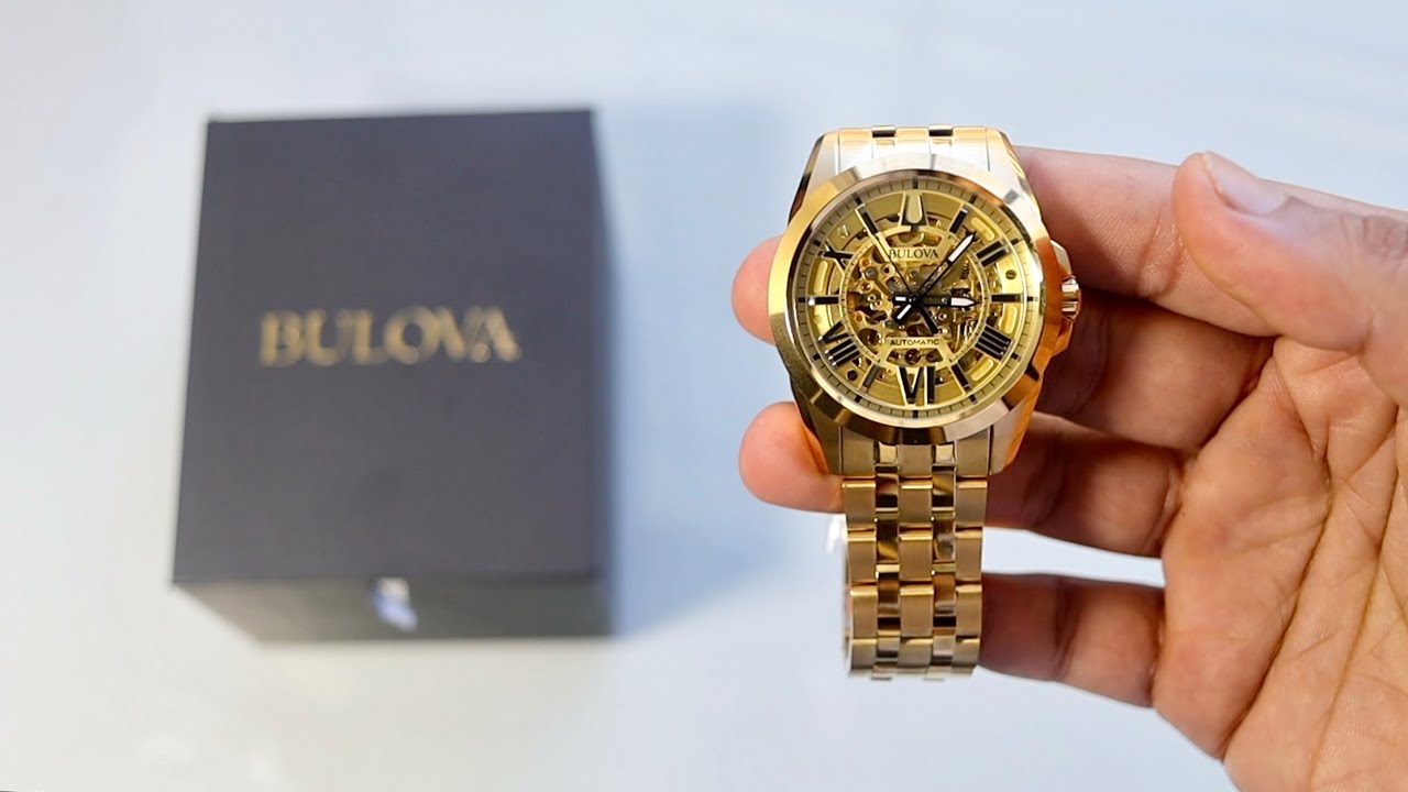 Bulova Automatic Watch, Bulova Men's Sutton SSG Bracelet Gold-Tone Dial Automatic Watch, 97A162