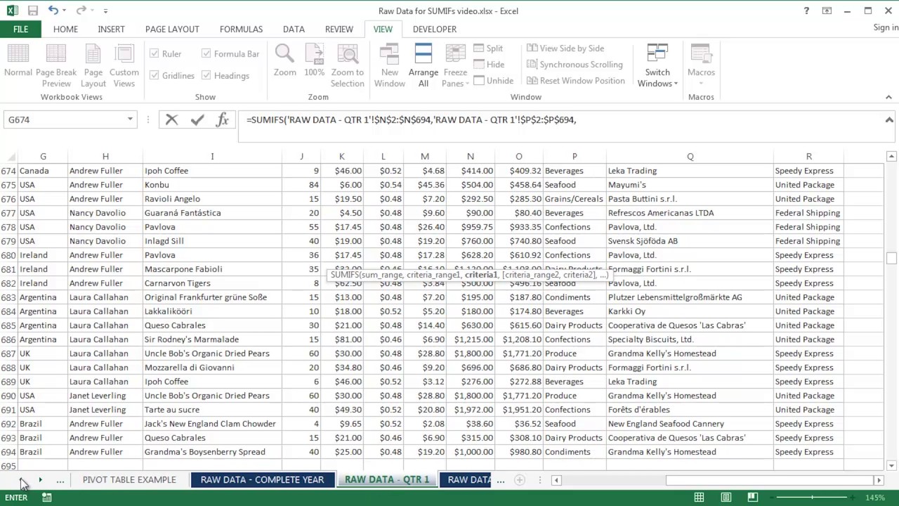 Microsoft Excel 2013 - Using the SUMIFS function across multiple worksheets