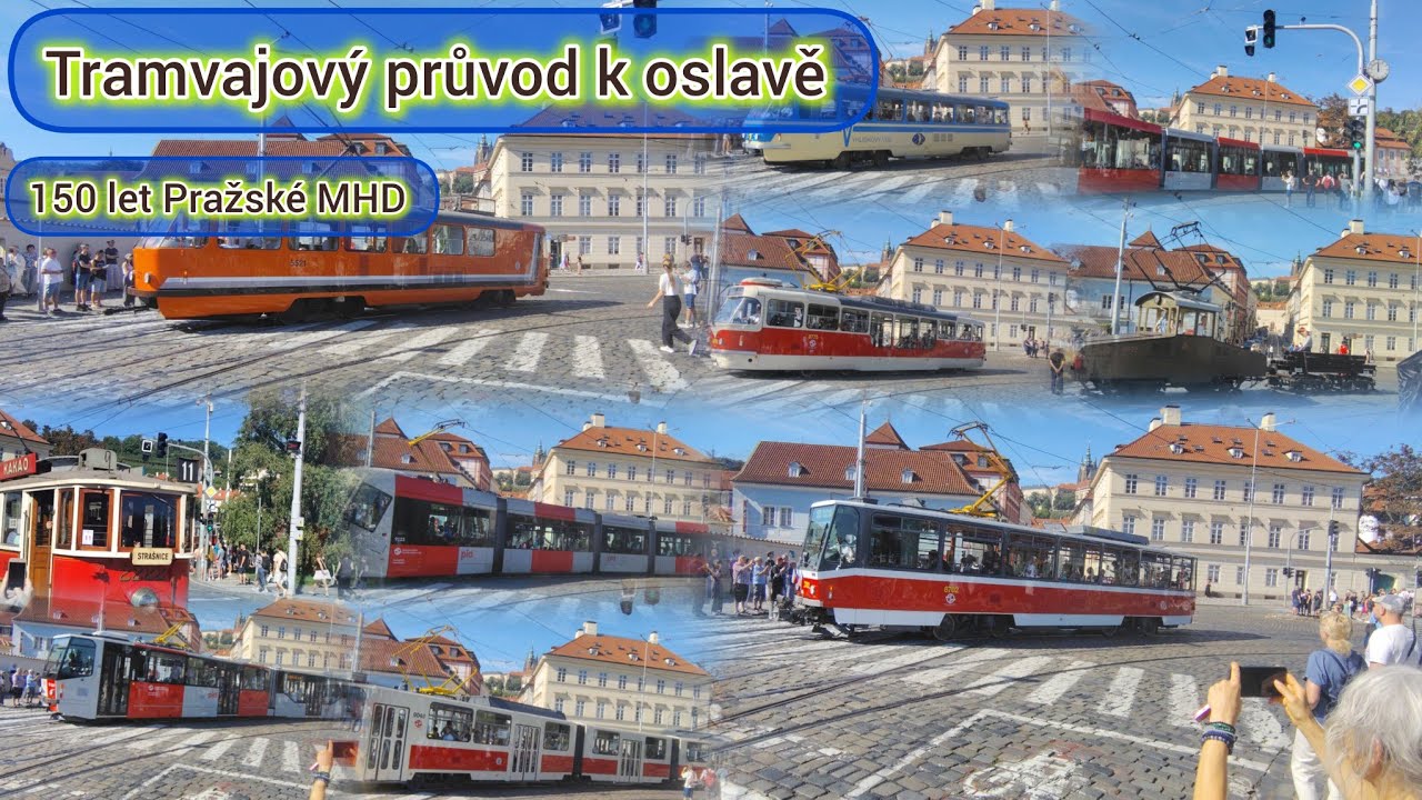 Tramvajový průvod k oslavě 150 let Pražské MHD na Mánesově mostě a zast. Špejchar 