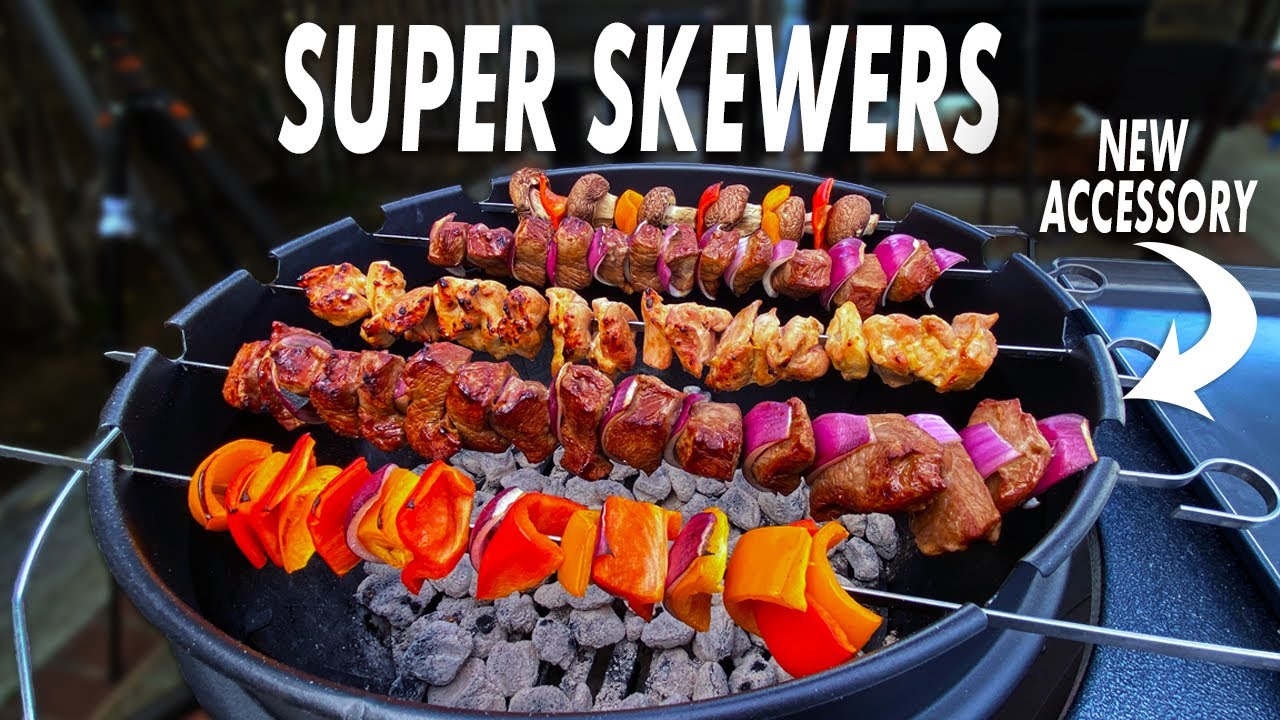 Beef, Chicken, & Veggies Skewers To Test A New Accessory For The Weber Kettle