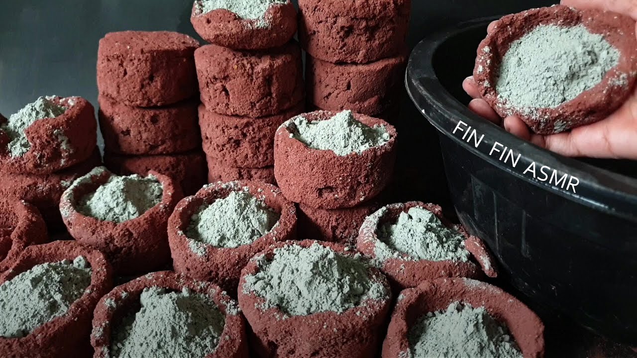 ASMR : Red Sand Cups Filled With Cement Crumbles in Water💦 #376