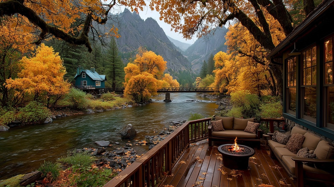 The Riverside Porch You'll Love This Autumn 🍂 cozy Firepit & Nature Sounds
