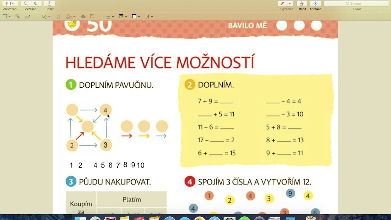 Hejného matematika 1. třída, str. 50 PAVUČINY