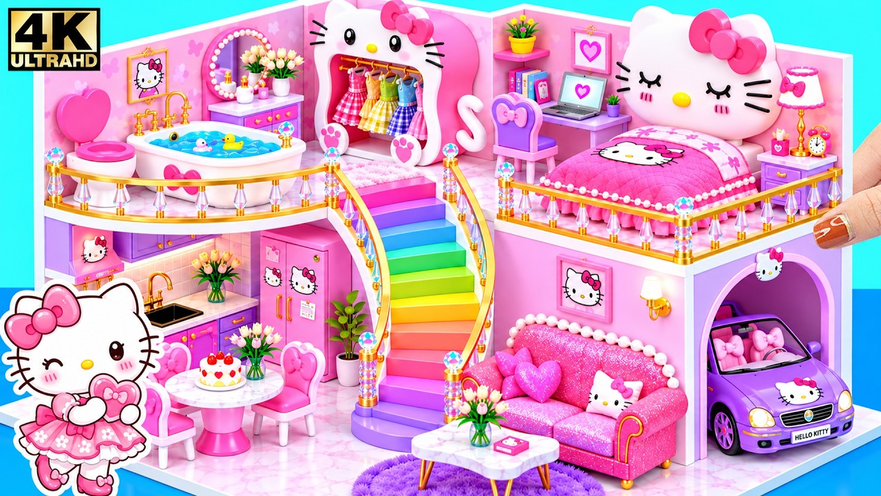 ❤️ Строим розовый домик Hello Kitty с радужной лестницей, мини-бассейном и гаражом для машины ❤️ ...