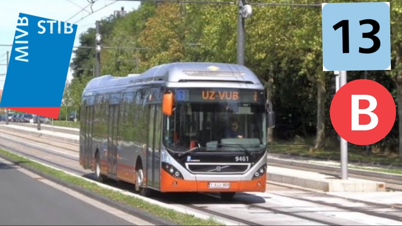 Stib: trajet de la ligne 13 dans un Volvo hybride 7900 entre square de centenaire et uz-vub (9461)