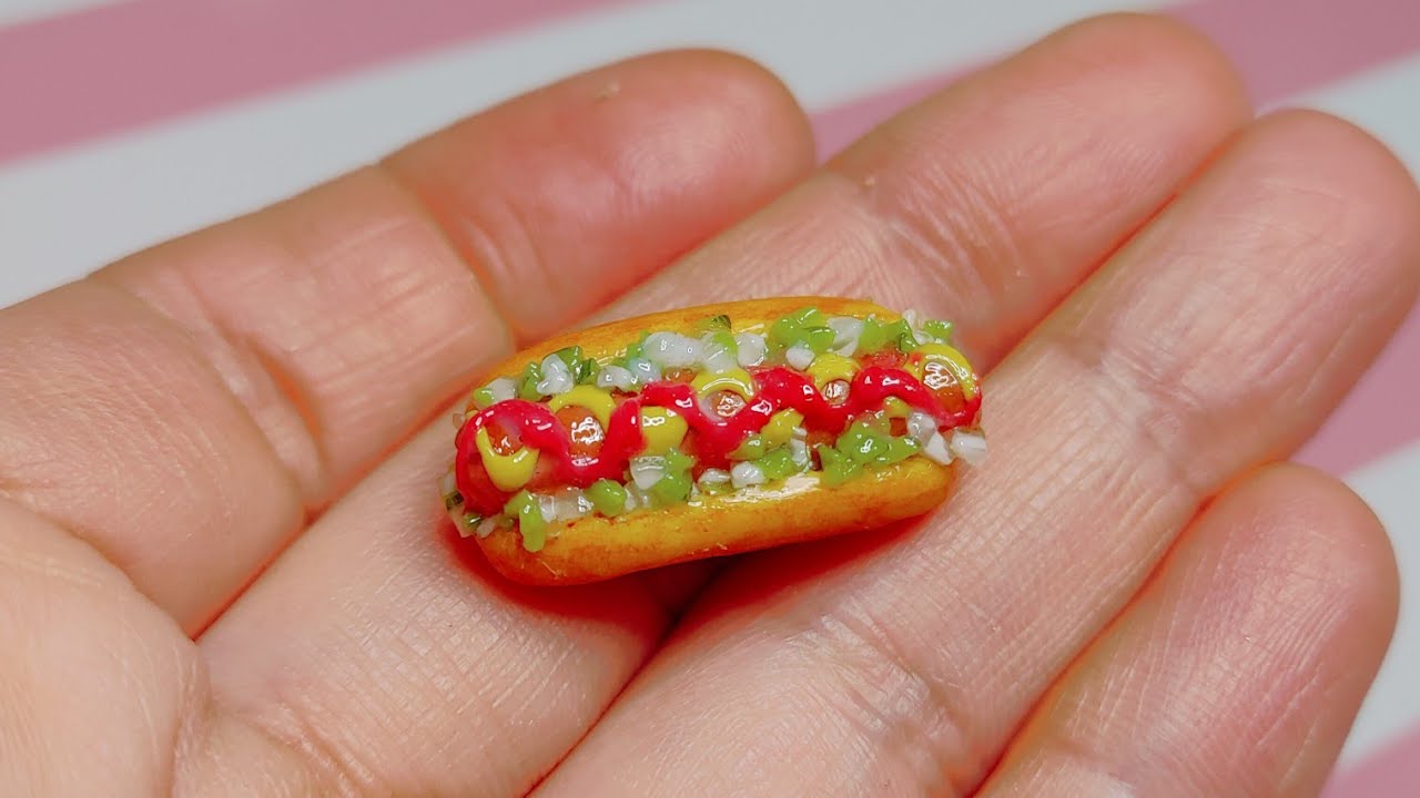 Cold Porcelain Hot Dog Miniature, Step by Step Process, DIY, No Polymer Clay Needed 