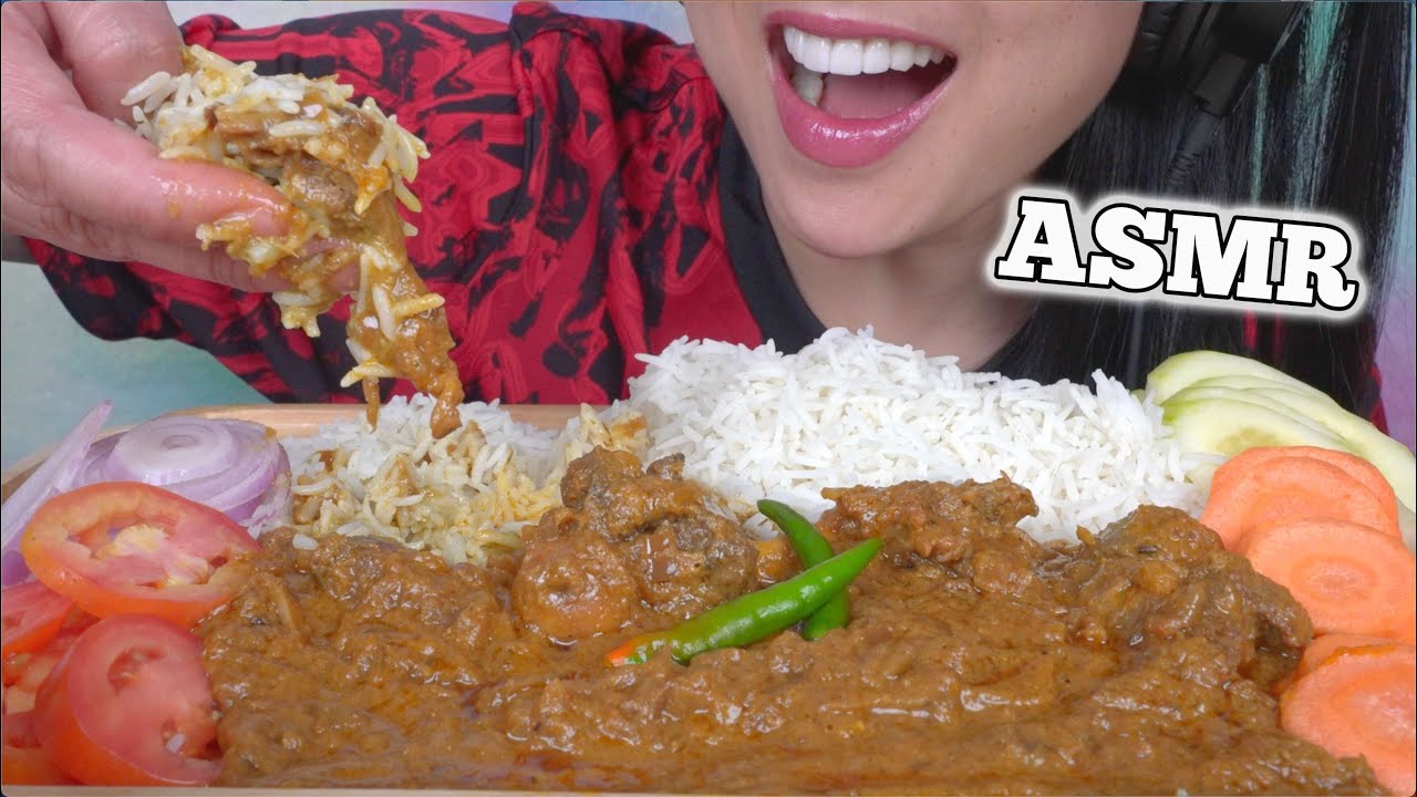 ASMR MUTTON ROGAN CURRY + RICE (EATING SOUNDS) NO TALKING | SAS-ASMR