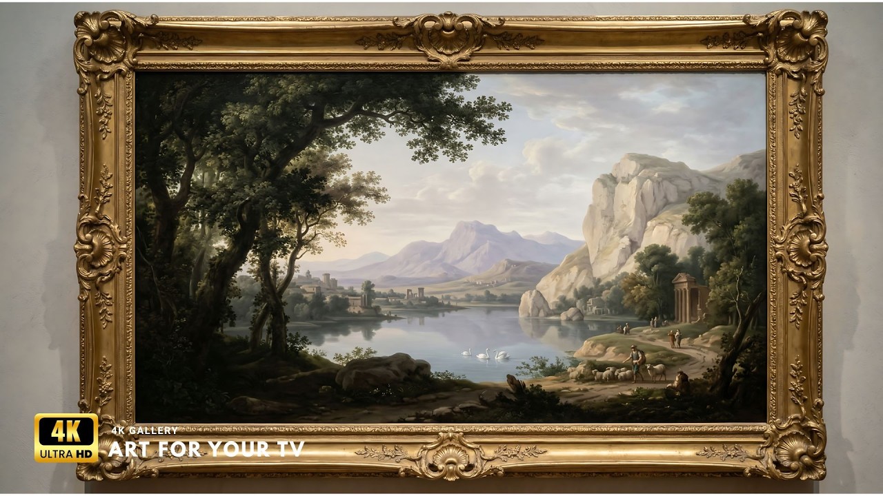 Serene Old Master Landscape with River and Cliffs 4K | Framed Art TV Screensaver