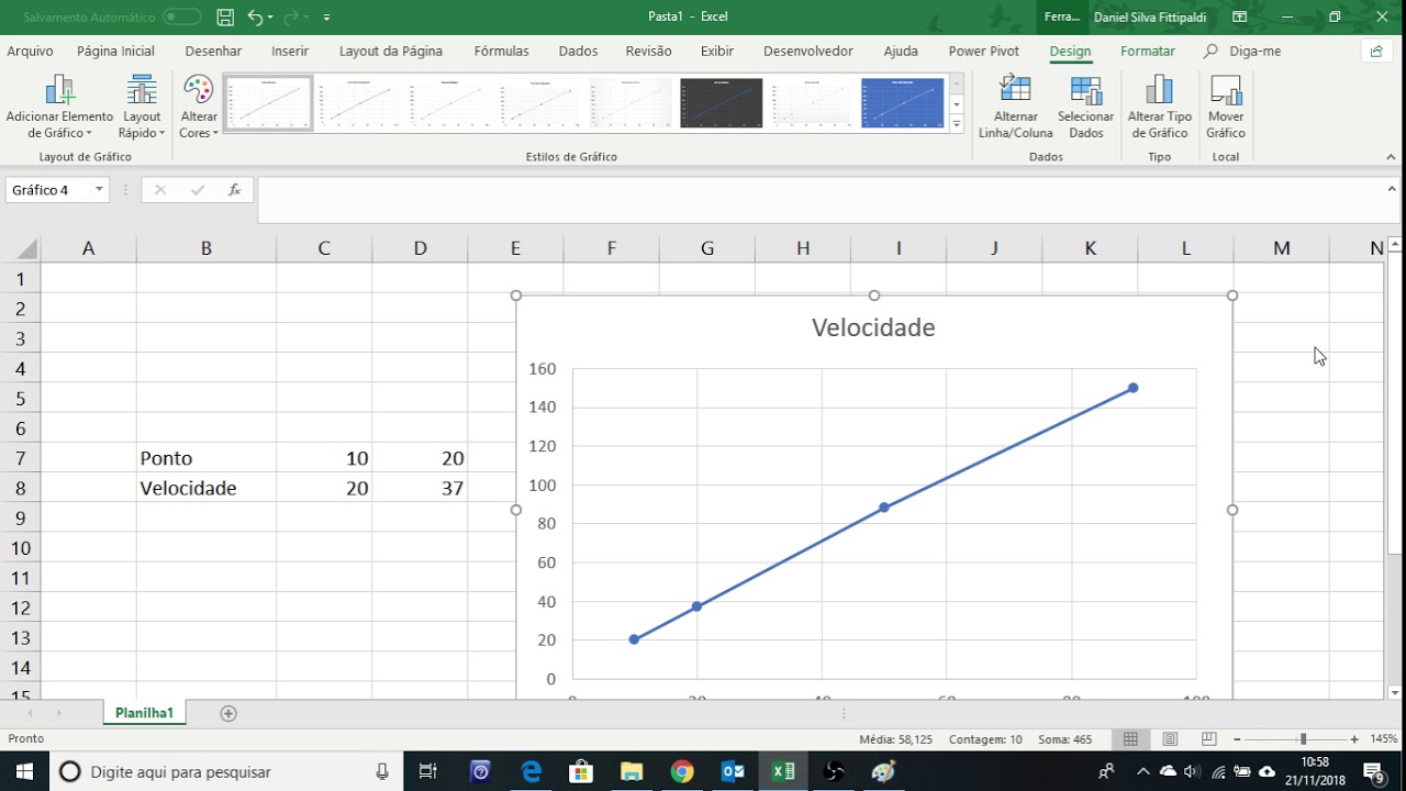 Criando um gráfico e encontrando a equação na reta no Excel