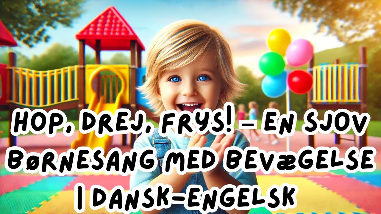 Hop, Drej, Frys! – En Børnesang med Bevægelse | Dansk-Engelsk Tosproget Sang for Børnehavebørn