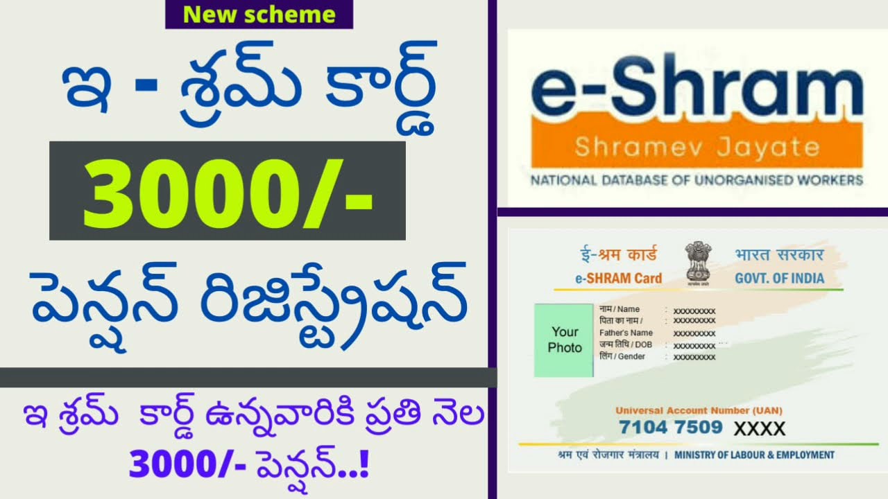 E shramik card pension apply online telugu | mandhan pension yojana telugu | eshram pension yojana |