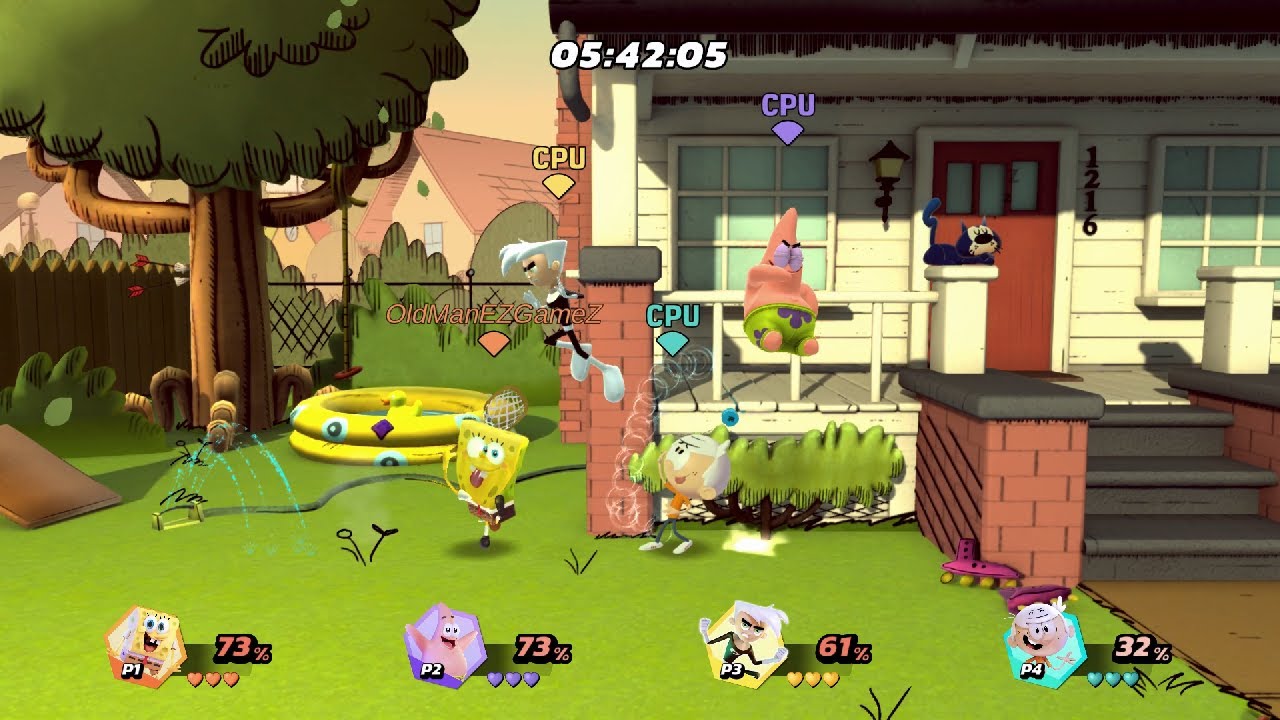 SPONGEBOB vs PATRICK vs DANNY PHANTOM vs LINCOLN (Hardest Difficulty) Nickelodeon All-Star Brawl