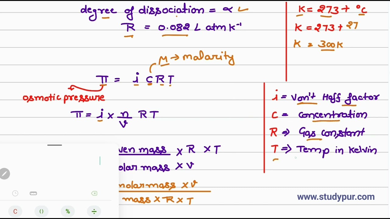 A solution contains 5.85g NaCl (Molar mass = 58.5gmol-¹) per litre of solution.It has an osmotic pre