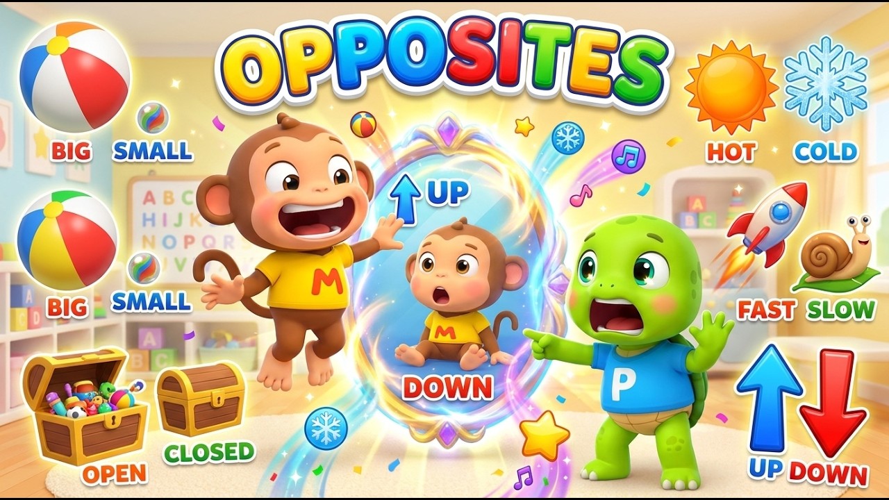 Opposites Song 🔥❄️ Big/Small • Fast/Slow | Learn Opposites for Kids | Modo & Phoeniz
