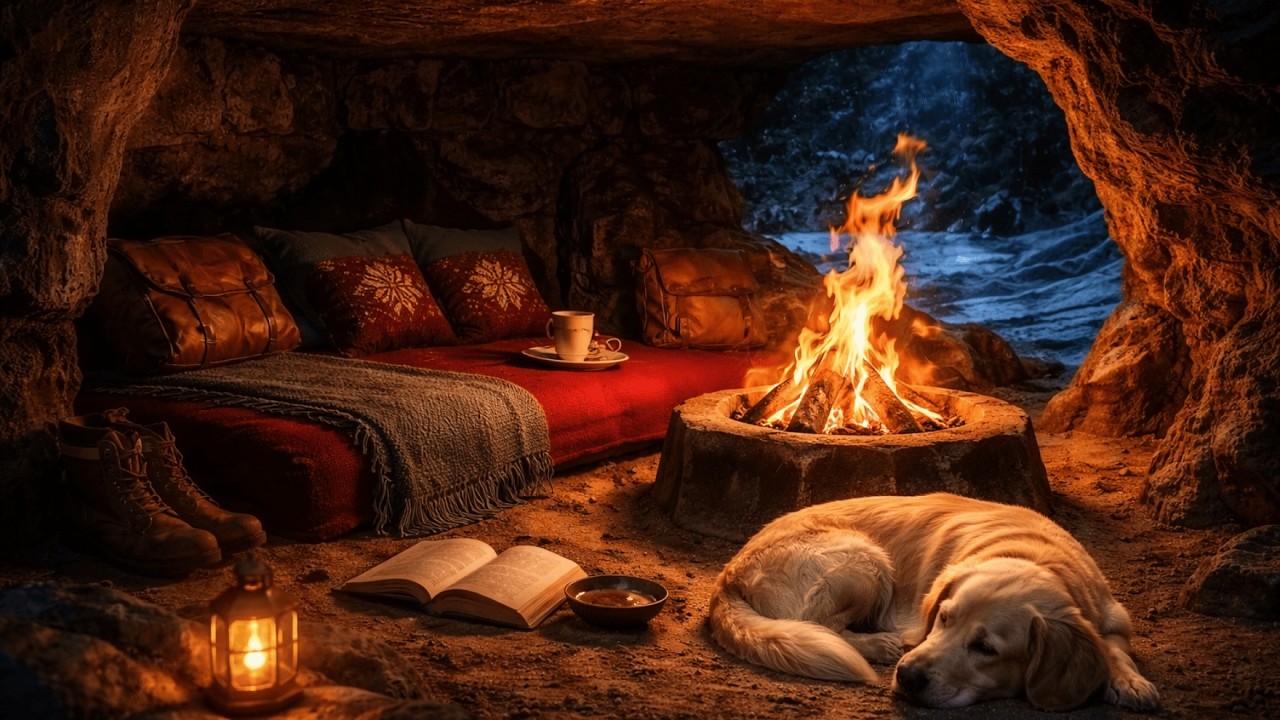🔥 8 Hours Fireplace Crackling Sounds | Sleeping Cat in Cozy Winter Cabin | 4K
