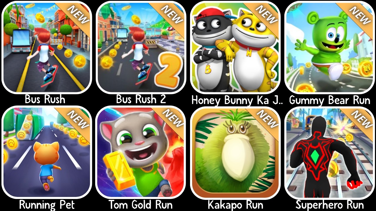 Bus Rush, Bus Rush 2, Honey Bunny Ka Jholmaal, Gummy Bear Run, Running Pet, Tom Gold Run, Kakapo Run
