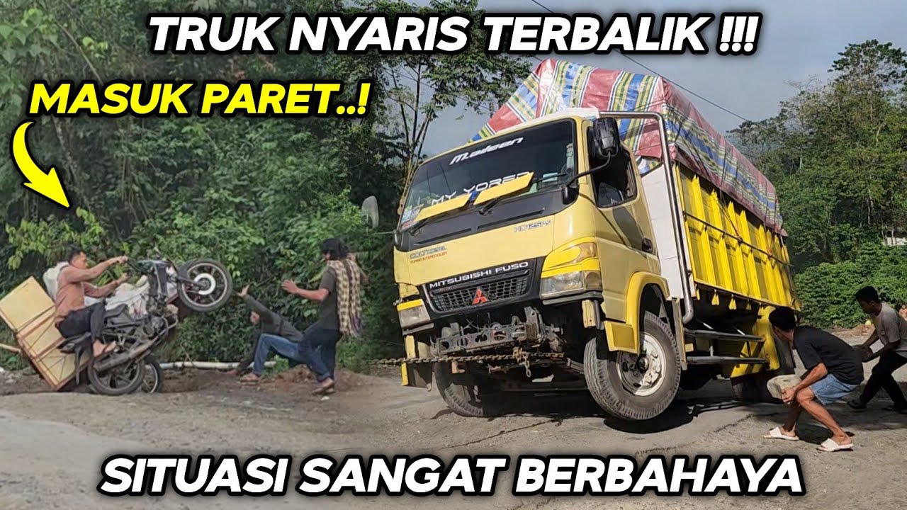 Situasi Sangat Berbahaya !!! Truk Nyaris Terbalik & Becak Masuk Paret Di Batu Jomba