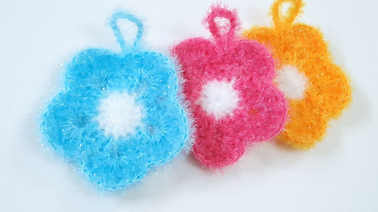 💖43만뷰💖수세미뜨기/왕초보용/15분 완성 꽃수세미 Crochet flower dish scrubber
