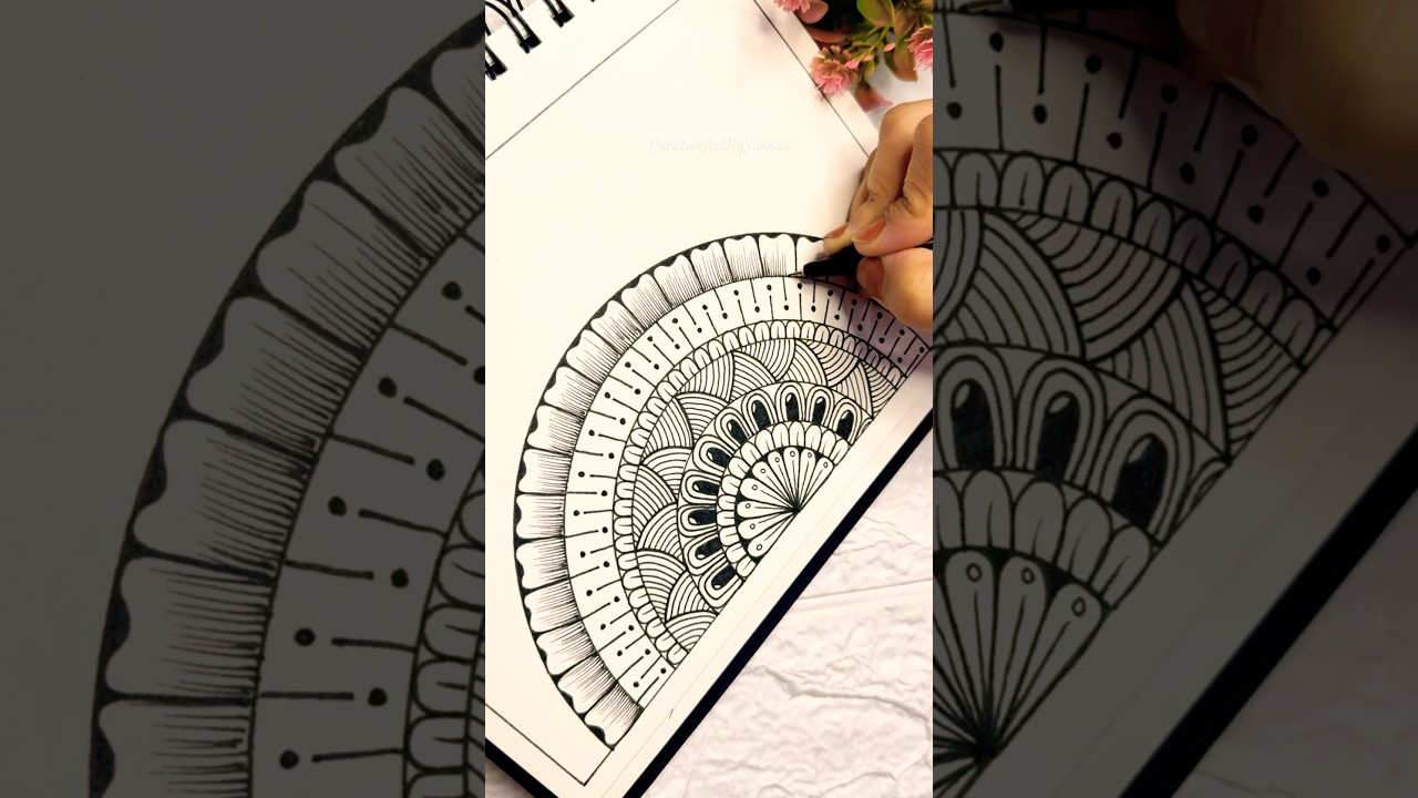 Easy and Simple half mandala for beginners ˚˖𓍢🌷✧˚.🎀#mandala #art #drawing #easy #shorts