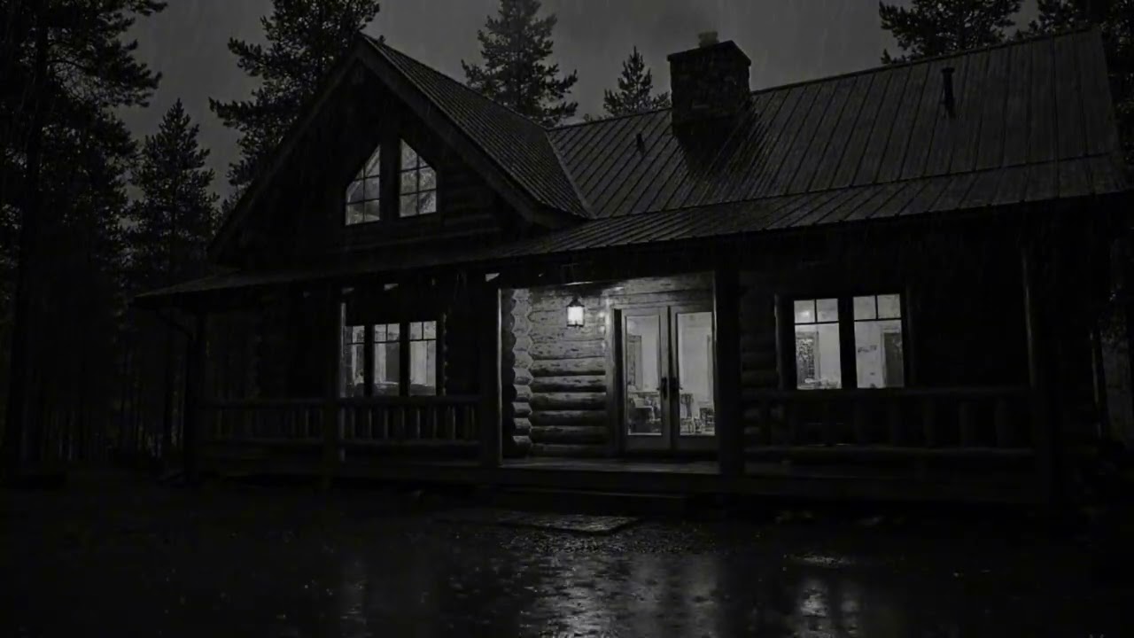 Relaxing Dark Night Thunderstorm with Rain Falling on a Quiet Cabin