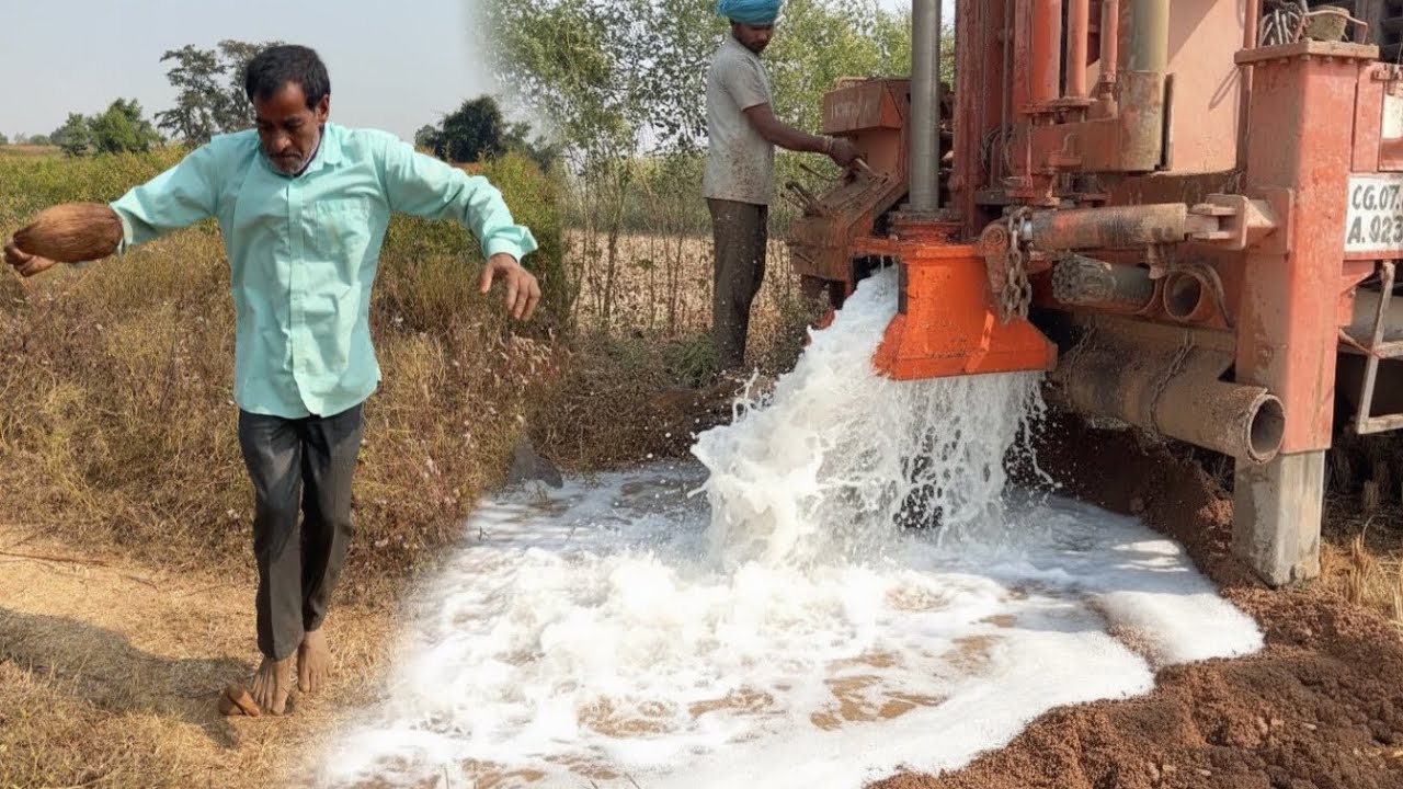 Borewell Drilling - 7 Hp Motor 195 Feet Deep boring With Coconut water checking Method | Borewells
