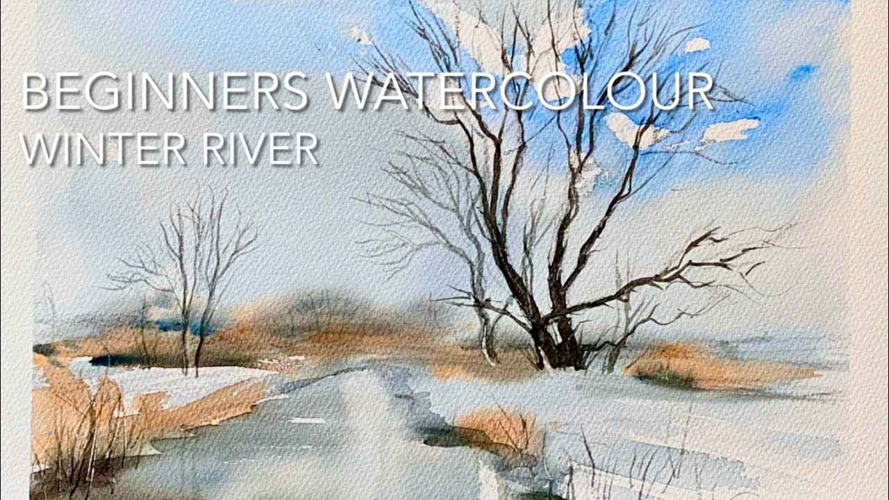 НЕ НАПРЯГАЙТЕСЬ! ЗИМНИЙ АКВАРЕЛЬНЫЙ ПЕЙЗАЖ ДЛЯ НАЧИНАЮЩИХ, ЗАСНЕЖЕННАЯ РЕКА, ТЕХНИКА АКВАРЕЛИ, ДЕ...