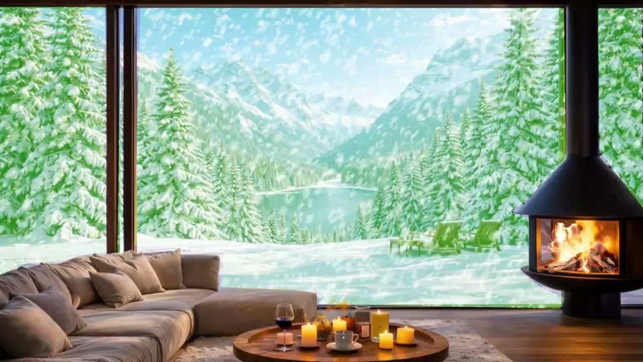 Cozy Fireplace with Wind Sounds | Winter Cabin Ambience | Relax • Sleep • Study