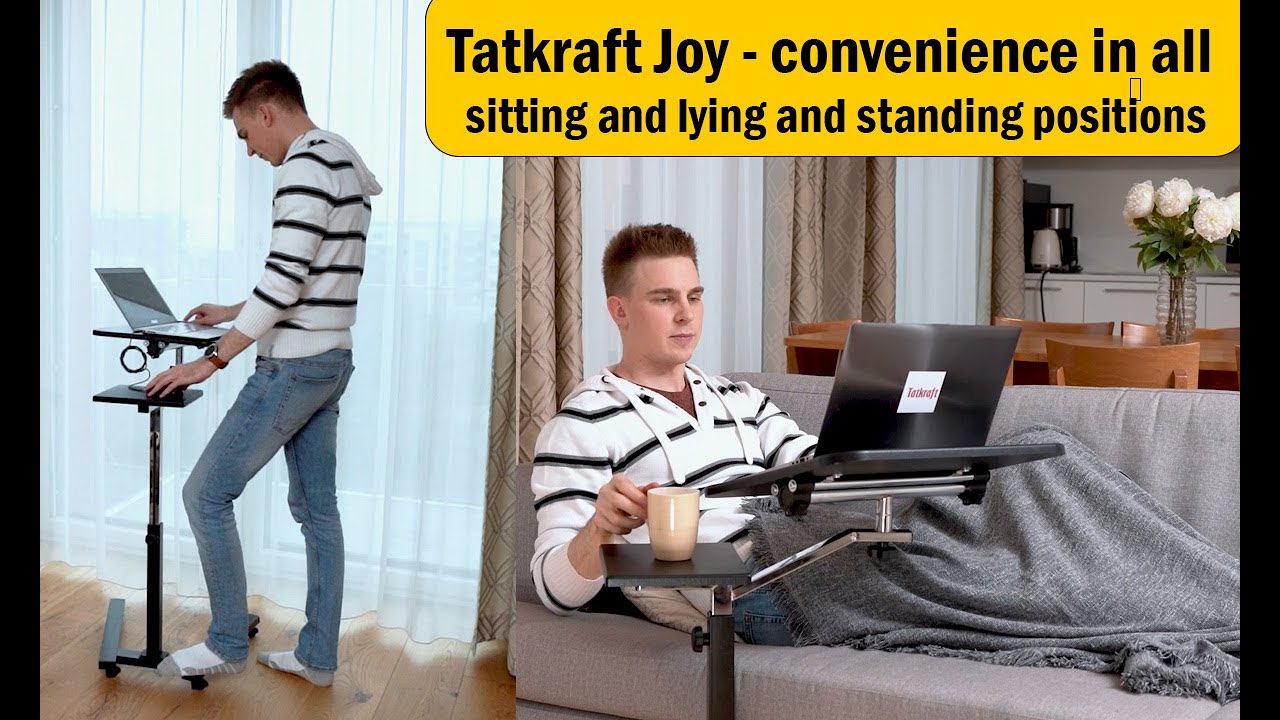 Tatkraft Joy - Laptop Stand, Laptop Desk, Portable Rolling Desk, Adjustable Laptop Stand