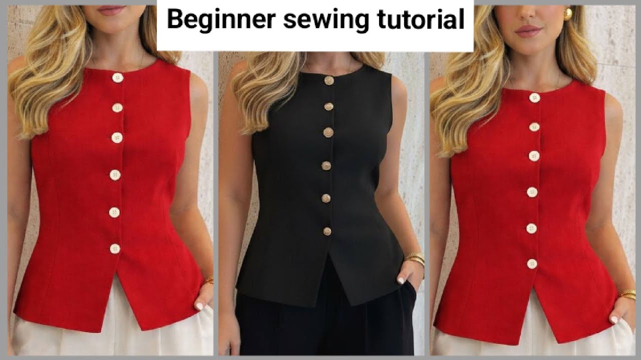 How To Cut And Sew A Round Neckline Waistcoat || Vest sewing