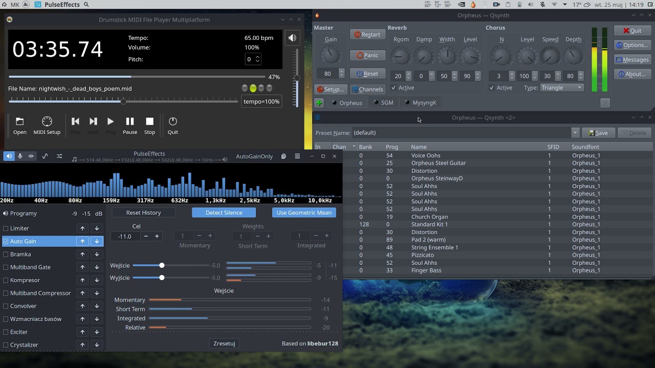 Multiple sf2 soundfonts (Orpheus, SGM, Musyng Kite) simultaneously on Manjaro Linux