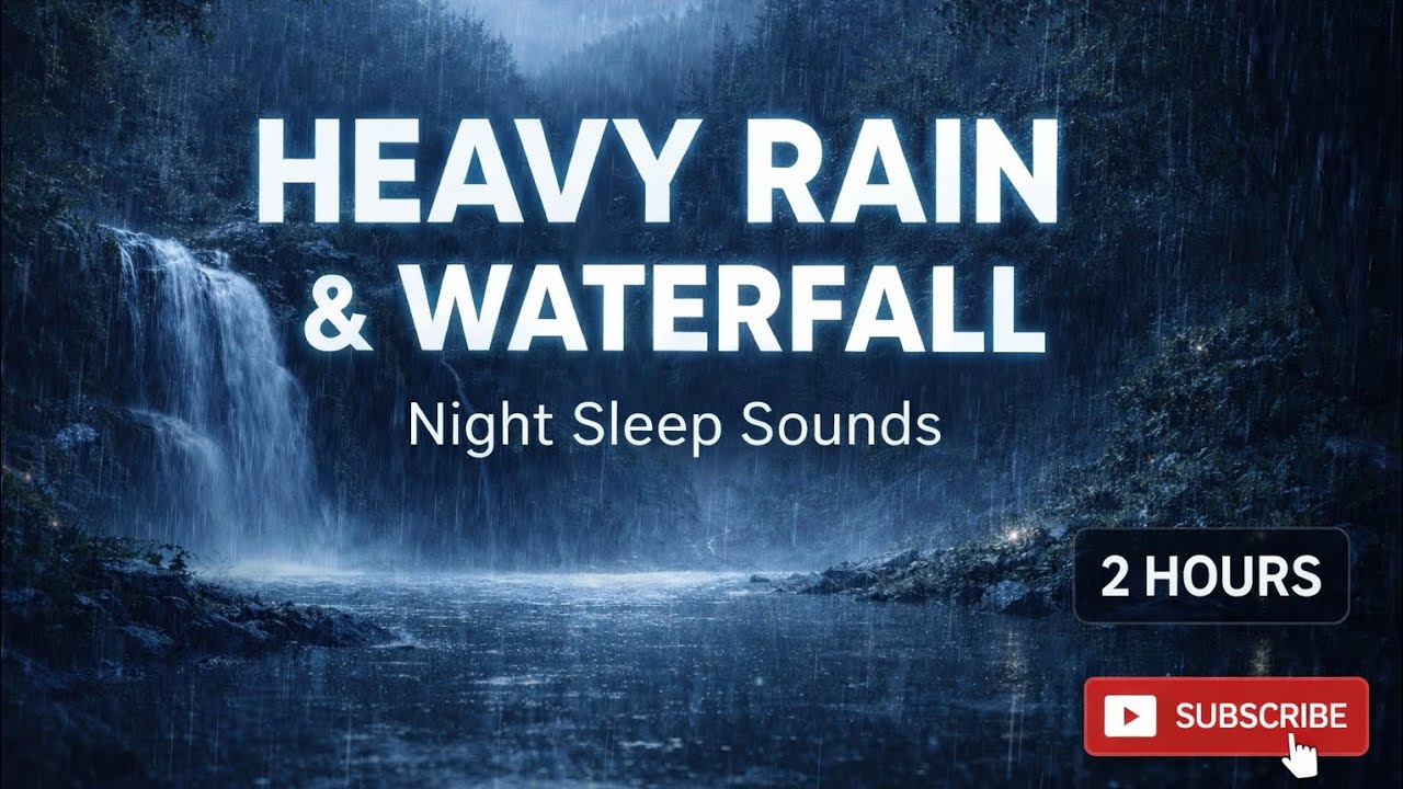 Heavy Rain & Forest Waterfall at Night 🌧️💧 | 2 Hours Deep Sleep Nature Sounds