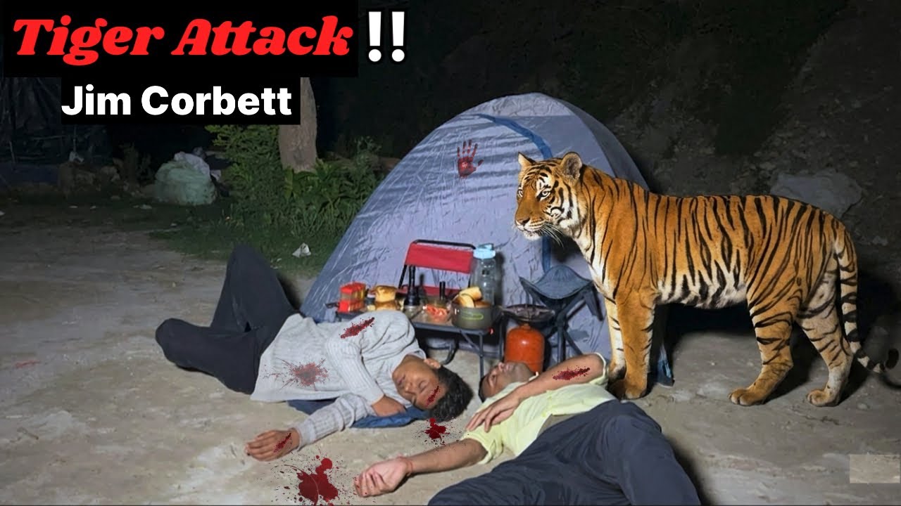 Tiger 🐅 Attack Man In The Forest जंगल बाघ हमला Night Camping In Jim Corbett Jungle Camping Video 