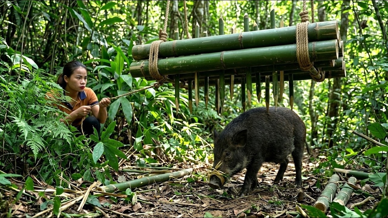Surviving Alone in the Wild | Ambush Wild Boar Trap and Primitive Survival Instinct