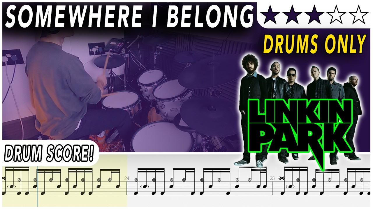 Somewhere I Belong (DRUMS ONLY) - Linkin Park | DRUM SCORE Sheet Music | #659 DRUMSCRIBE