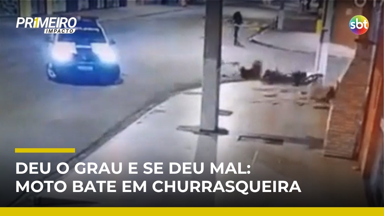 Motociclista perde controle e bate em churrasqueira ao fugir de abordagem | #PrimeiroImpacto