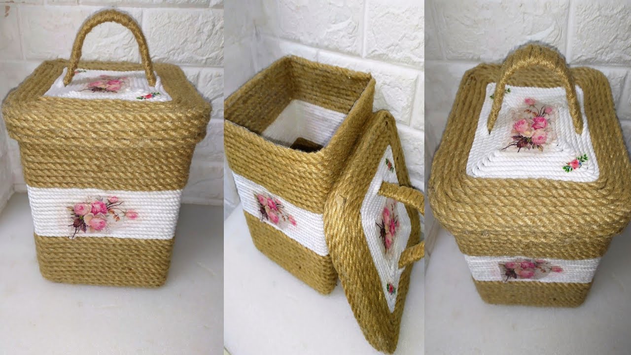 سله متعدده الاغراض/باسكت من خيط الخيش/حرف يدوية/مشروع مربح من البيت/ديكوباج/Diy Storage Basket