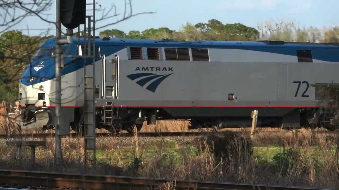 4 Amtrak passenger trains through Plant City, Florida. Different views, some at the diamond.