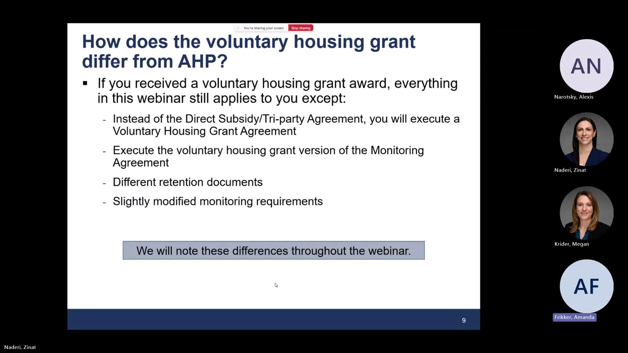 2025 AHP and Voluntary Housing Grant Initiative Awardee Webinar