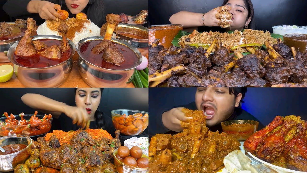 SPICY MUTTON CURRY CHICKEN CURRY EGG CURRY CHICKEN TANGDI BIRYANI EATING SHOW EATING VIDEOS 