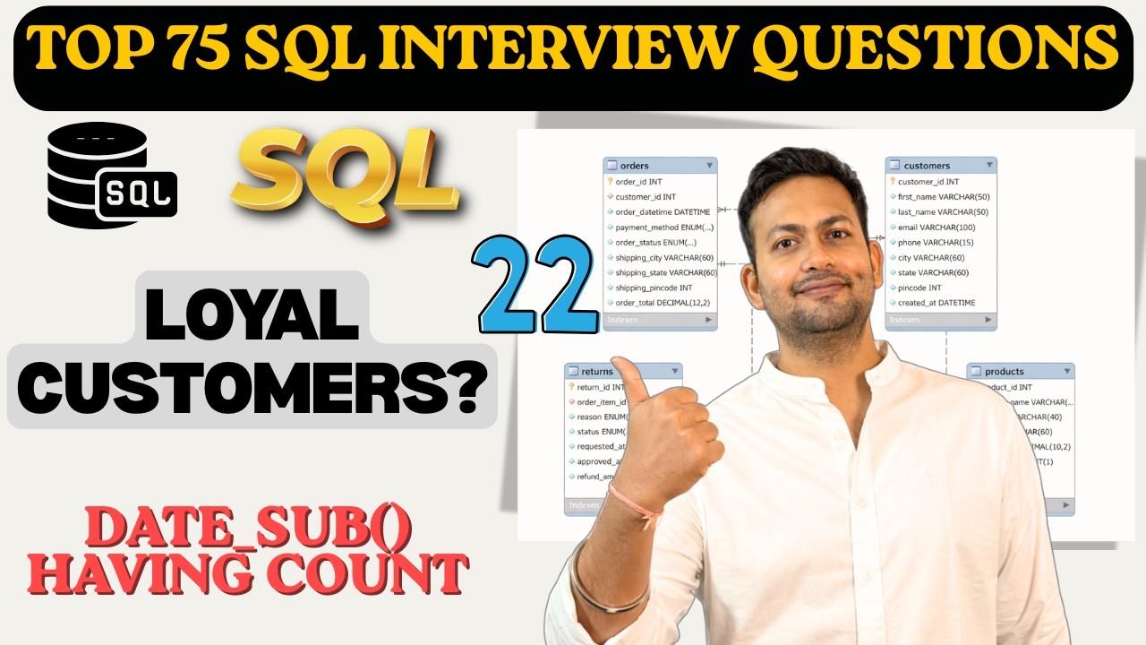 SQL INTERVIEW QUESTION - Customers With More Than 2 Orders in Last 6 Month | Coding Question