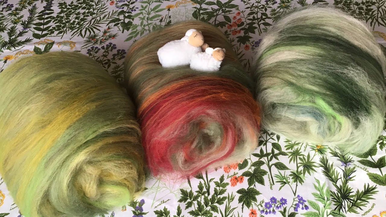 秋色バッツ3つ / autumn color batts    ドラムカーダー /drumcarder    羊毛を混ぜる