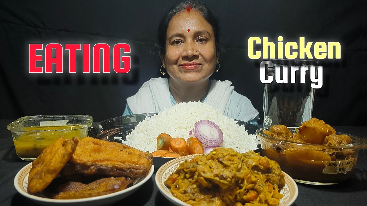 BIGBITES, Tasty Chicken Curry || Crispy brinjal fry ||#bengalieatingshow #viralvideo