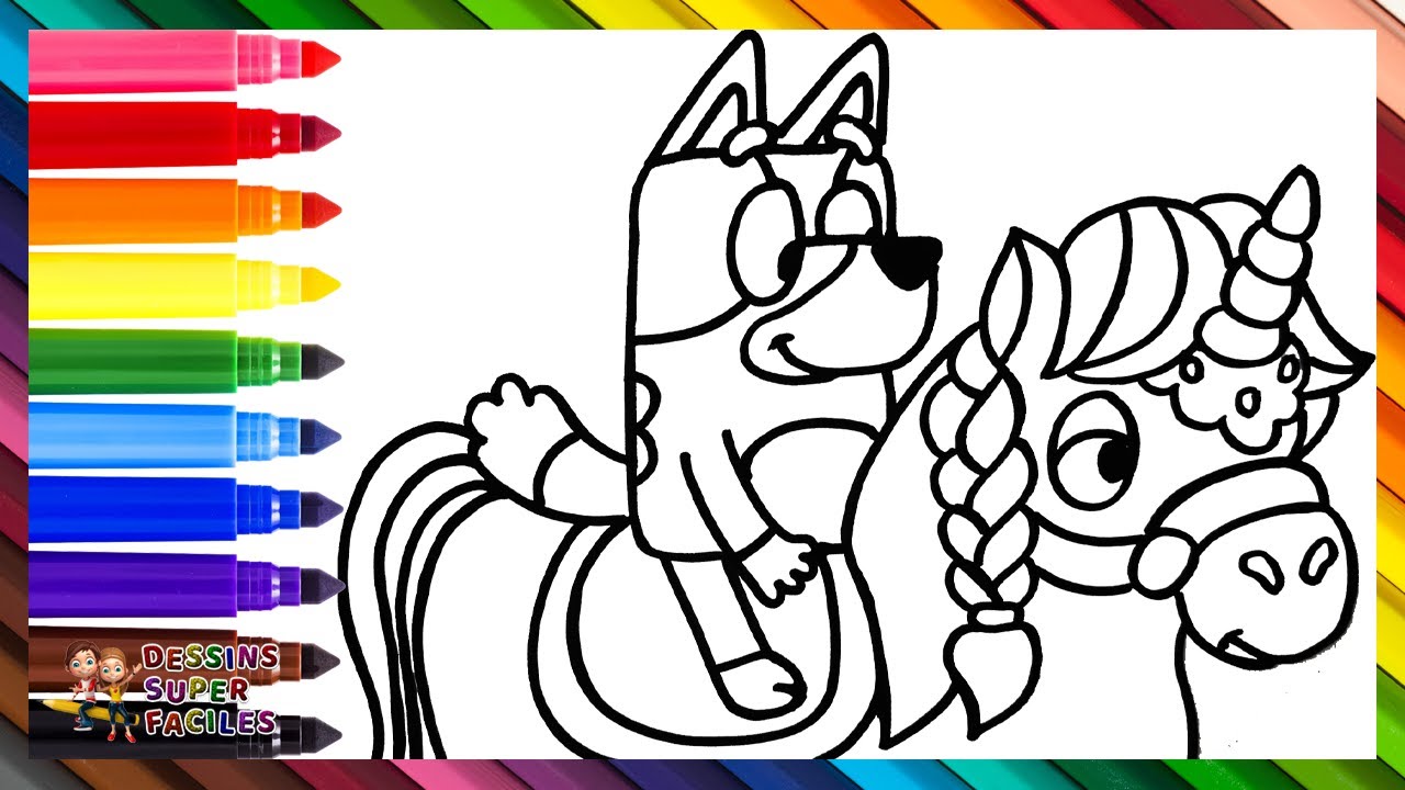 Dessiner Et Colorier Bluey Chevauchant Une Licorne 🐶🦄🌈 Dessins Pour Enfants