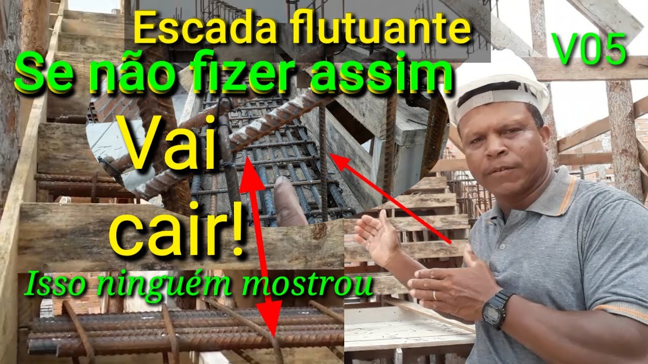 Escada flutuante! Se não fizer assim vai cair! Fôrmas e ferragens!