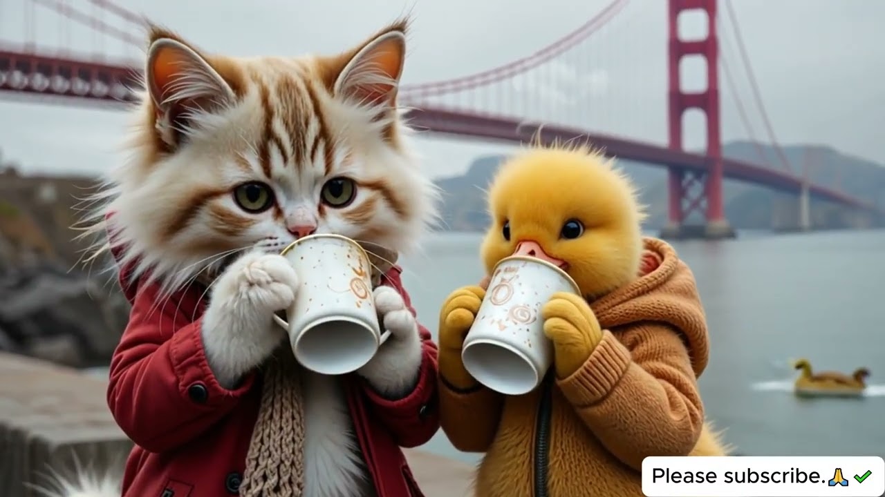 🌍🐥😺A little kitten is traveling to America with his little duck friend.✨🐤😺🎆#cat #cute #kitten ✨