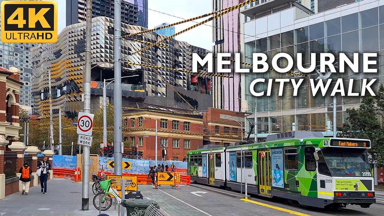 Melbourne Australia City Walking Tour - From Swanston Street to Elizabeth Street | 4K Video | 0043