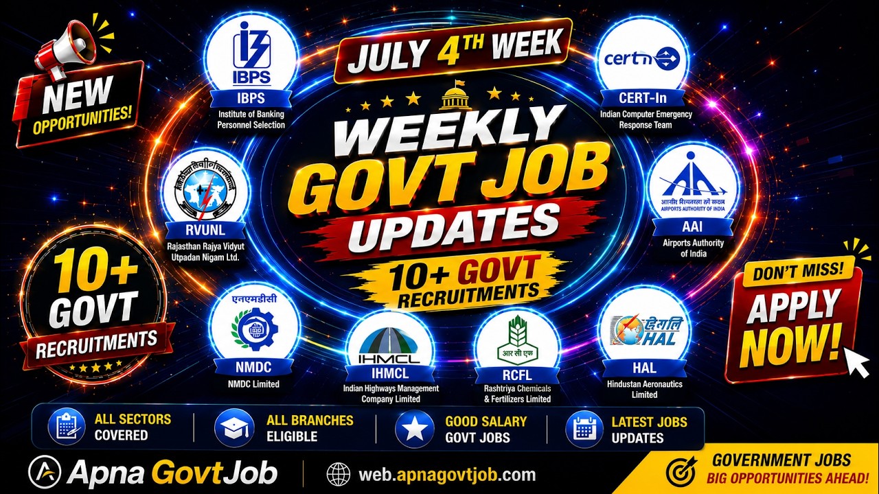 Weekly Job Updates 2026 🔥 BE/BTech, Diploma, BSc/BCA/MCA Govt Jobs | Apply Fast!